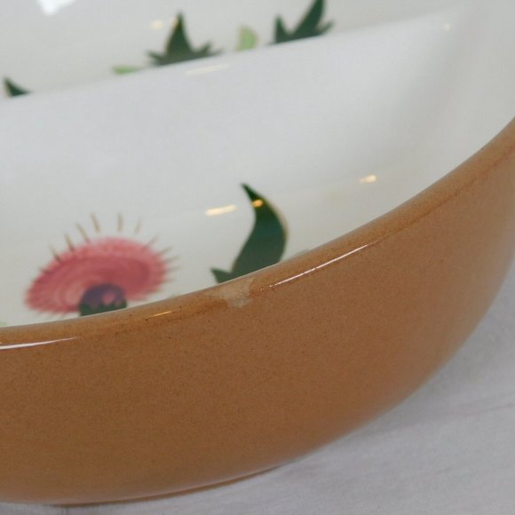 Stangl Pottery Thistle 10" Oval Divided Vegetable Bowl Pink Green Vintage FLAW - Picture 9 of 12